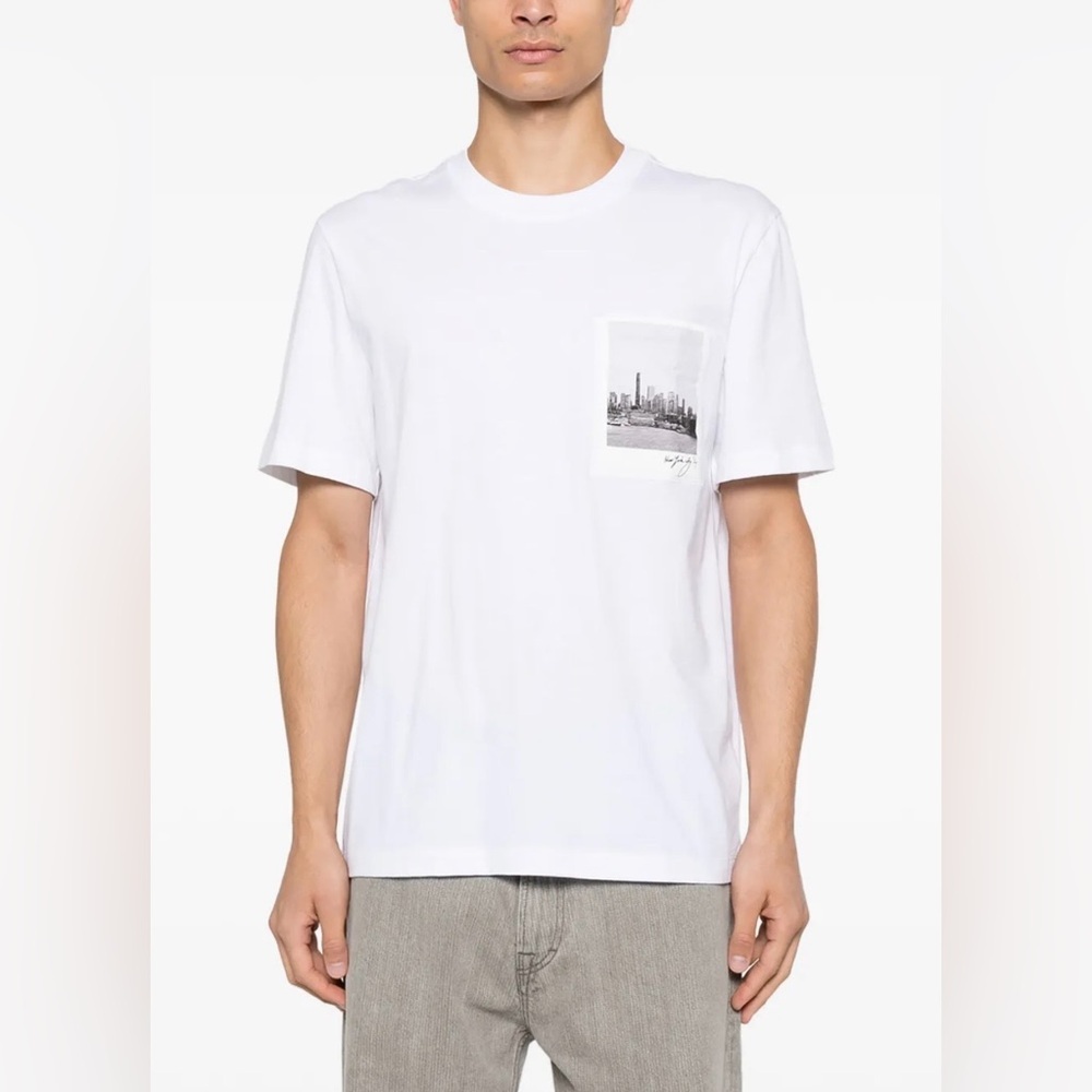 HELMUT LANG Men’s New York Bridge Postcard T-Shirt Size Small Cotton With Logo